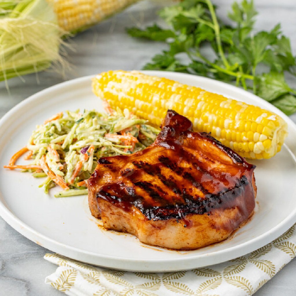 BBQ Pork Chop with Corn on the Cob