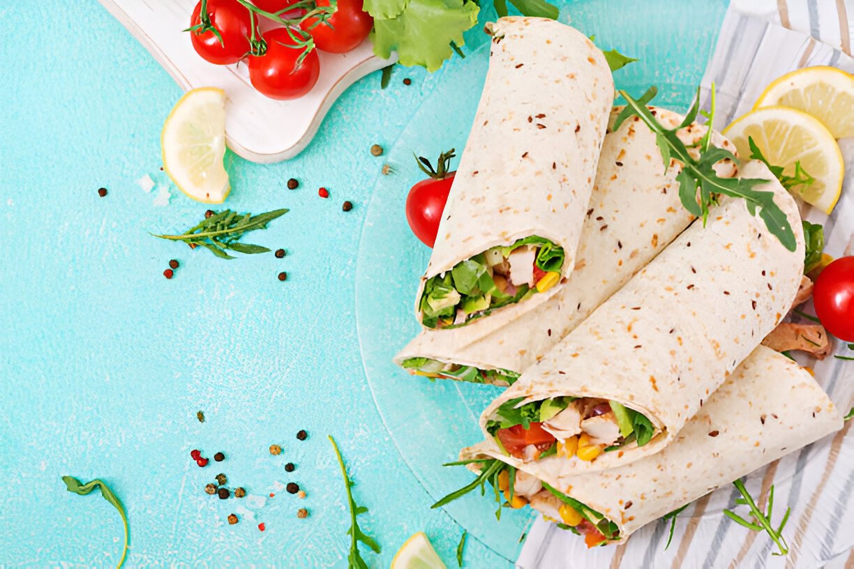 burritos wraps with chicken and vegetables